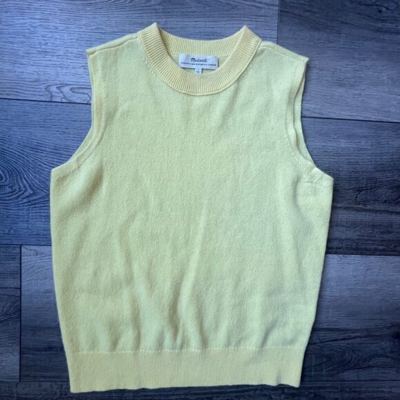Madewell 100% Recycled Cashmere Crew Neck Yellow Preppy Sweater Vest Scholar - Picture 1 of 4